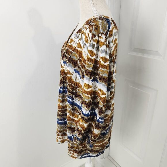 Fig Flower Top Womens 2X Brown Blue Striped Tie Dye Pintuck Rayon Boho Peasant - Picture 4 of 14